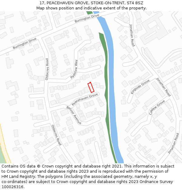 17, PEACEHAVEN GROVE, STOKE-ON-TRENT, ST4 8SZ: Location map and indicative extent of plot