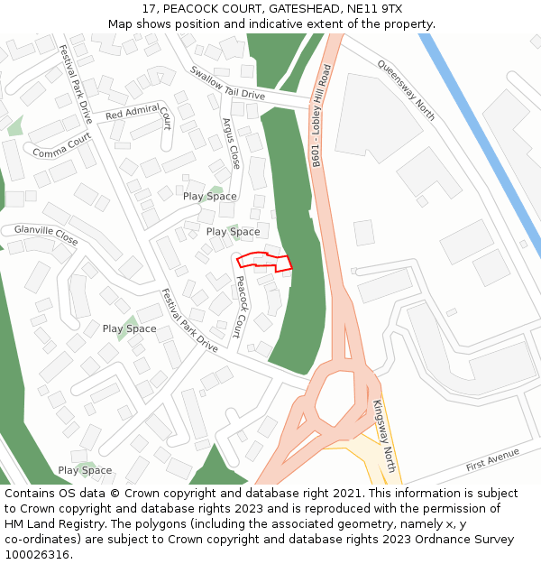 17, PEACOCK COURT, GATESHEAD, NE11 9TX: Location map and indicative extent of plot