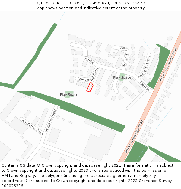 17, PEACOCK HILL CLOSE, GRIMSARGH, PRESTON, PR2 5BU: Location map and indicative extent of plot