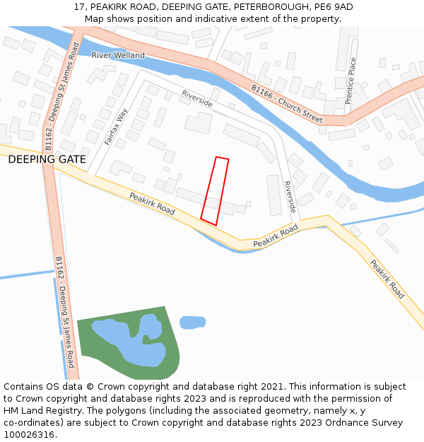 17, PEAKIRK ROAD, DEEPING GATE, PETERBOROUGH, PE6 9AD: Location map and indicative extent of plot