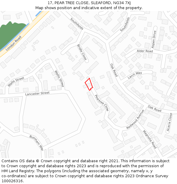 17, PEAR TREE CLOSE, SLEAFORD, NG34 7XJ: Location map and indicative extent of plot