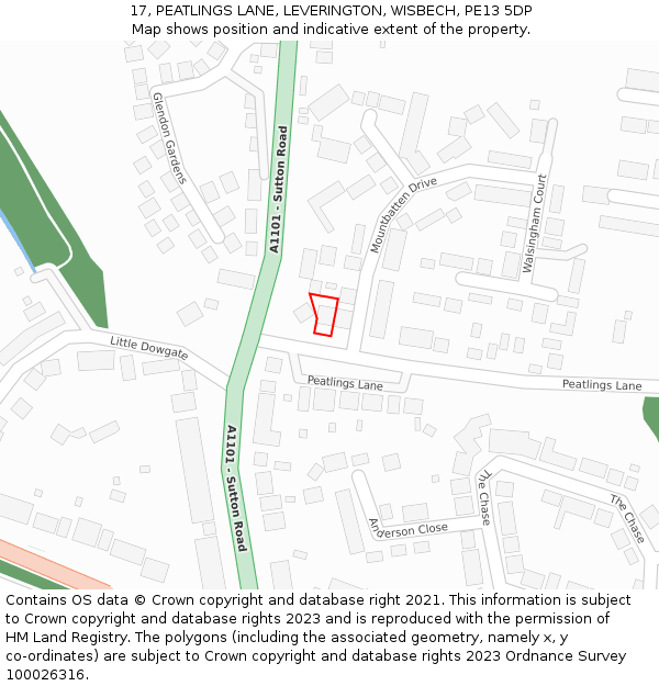 17, PEATLINGS LANE, LEVERINGTON, WISBECH, PE13 5DP: Location map and indicative extent of plot