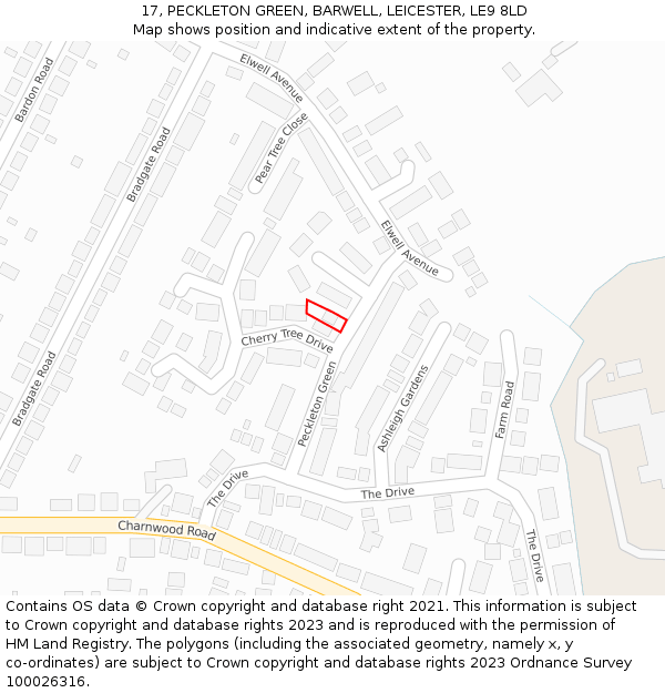 17, PECKLETON GREEN, BARWELL, LEICESTER, LE9 8LD: Location map and indicative extent of plot