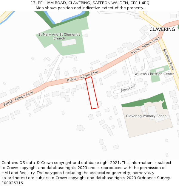 17, PELHAM ROAD, CLAVERING, SAFFRON WALDEN, CB11 4PQ: Location map and indicative extent of plot