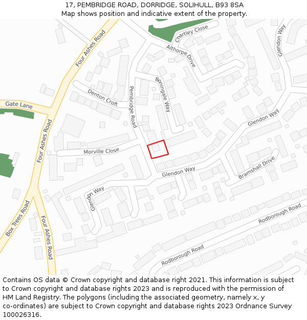 17, PEMBRIDGE ROAD, DORRIDGE, SOLIHULL, B93 8SA: Location map and indicative extent of plot