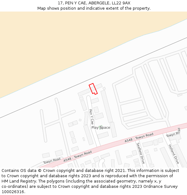 17, PEN Y CAE, ABERGELE, LL22 9AX: Location map and indicative extent of plot