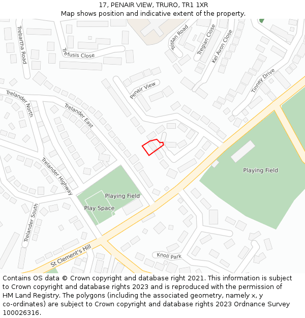 17, PENAIR VIEW, TRURO, TR1 1XR: Location map and indicative extent of plot