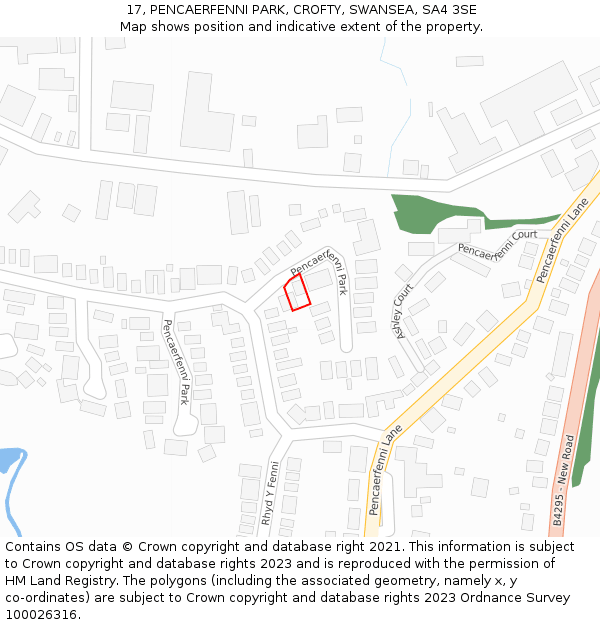 17, PENCAERFENNI PARK, CROFTY, SWANSEA, SA4 3SE: Location map and indicative extent of plot