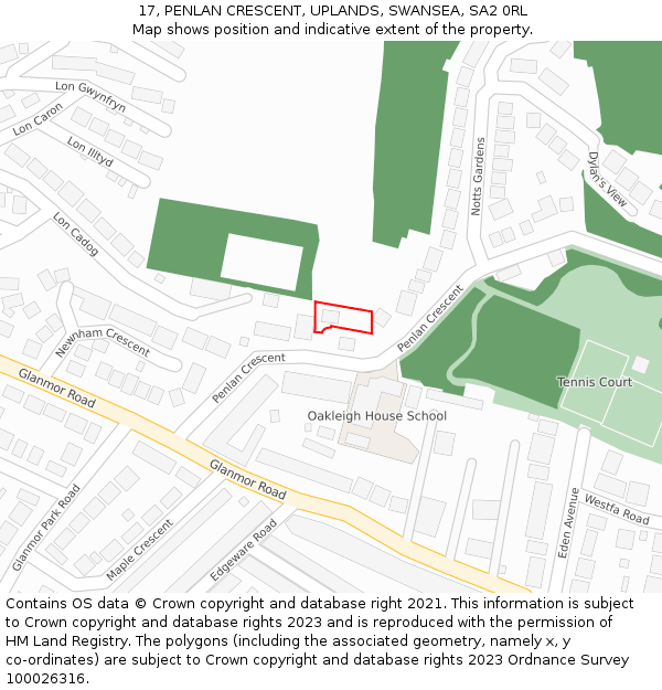 17, PENLAN CRESCENT, UPLANDS, SWANSEA, SA2 0RL: Location map and indicative extent of plot