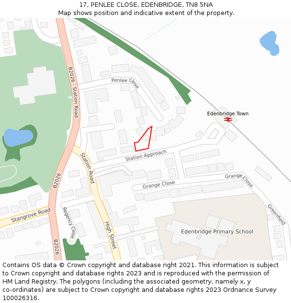 17, PENLEE CLOSE, EDENBRIDGE, TN8 5NA: Location map and indicative extent of plot