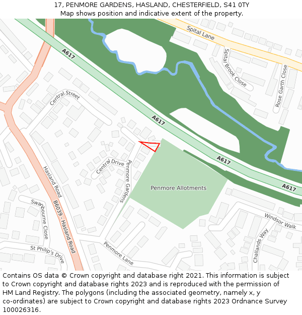 17, PENMORE GARDENS, HASLAND, CHESTERFIELD, S41 0TY: Location map and indicative extent of plot