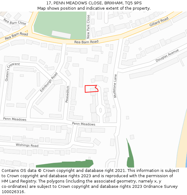 17, PENN MEADOWS CLOSE, BRIXHAM, TQ5 9PS: Location map and indicative extent of plot