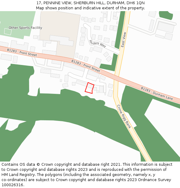 17, PENNINE VIEW, SHERBURN HILL, DURHAM, DH6 1QN: Location map and indicative extent of plot