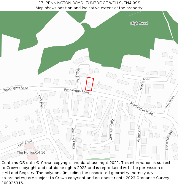 17, PENNINGTON ROAD, TUNBRIDGE WELLS, TN4 0SS: Location map and indicative extent of plot