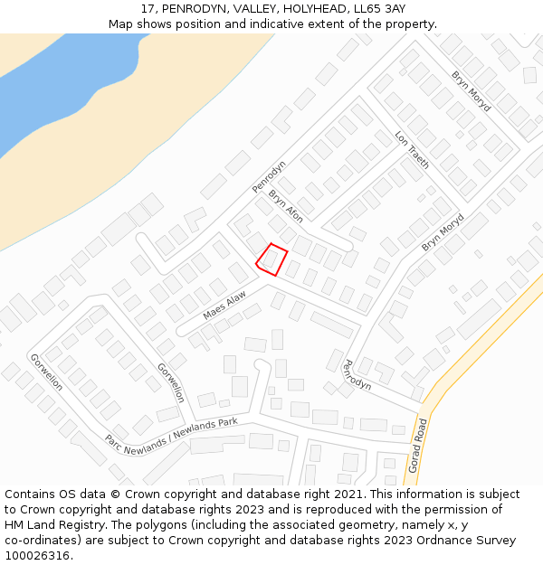 17, PENRODYN, VALLEY, HOLYHEAD, LL65 3AY: Location map and indicative extent of plot