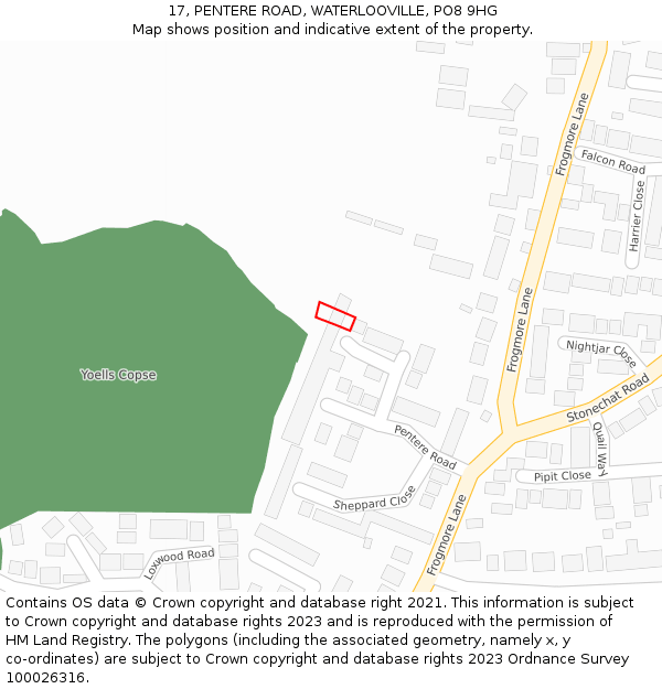 17, PENTERE ROAD, WATERLOOVILLE, PO8 9HG: Location map and indicative extent of plot