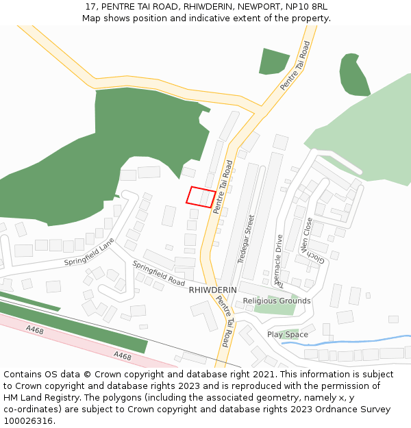 17, PENTRE TAI ROAD, RHIWDERIN, NEWPORT, NP10 8RL: Location map and indicative extent of plot