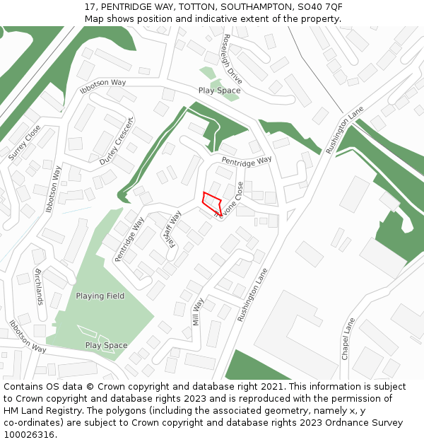 17, PENTRIDGE WAY, TOTTON, SOUTHAMPTON, SO40 7QF: Location map and indicative extent of plot