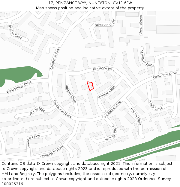 17, PENZANCE WAY, NUNEATON, CV11 6FW: Location map and indicative extent of plot