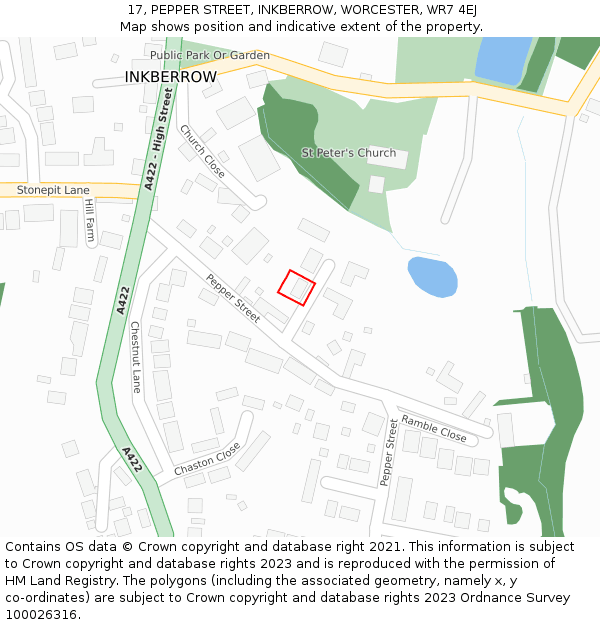17, PEPPER STREET, INKBERROW, WORCESTER, WR7 4EJ: Location map and indicative extent of plot