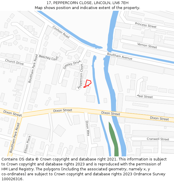 17, PEPPERCORN CLOSE, LINCOLN, LN6 7EH: Location map and indicative extent of plot