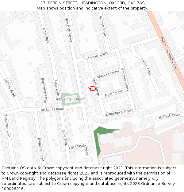 17, PERRIN STREET, HEADINGTON, OXFORD, OX3 7AS: Location map and indicative extent of plot