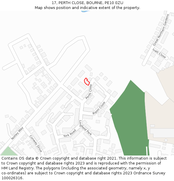 17, PERTH CLOSE, BOURNE, PE10 0ZU: Location map and indicative extent of plot