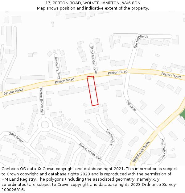 17, PERTON ROAD, WOLVERHAMPTON, WV6 8DN: Location map and indicative extent of plot