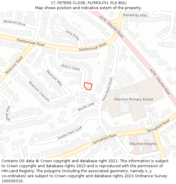 17, PETERS CLOSE, PLYMOUTH, PL9 8NU: Location map and indicative extent of plot