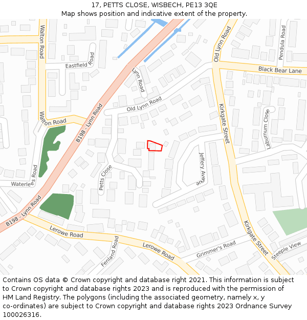 17, PETTS CLOSE, WISBECH, PE13 3QE: Location map and indicative extent of plot