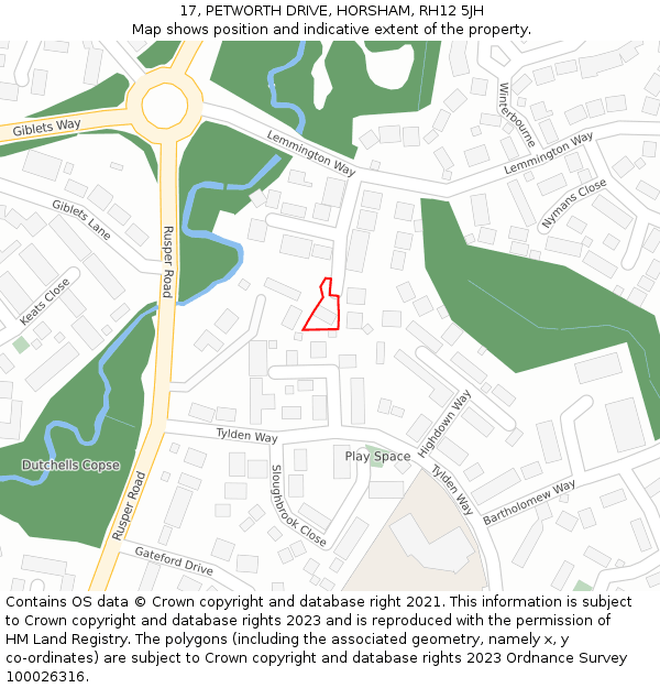 17, PETWORTH DRIVE, HORSHAM, RH12 5JH: Location map and indicative extent of plot