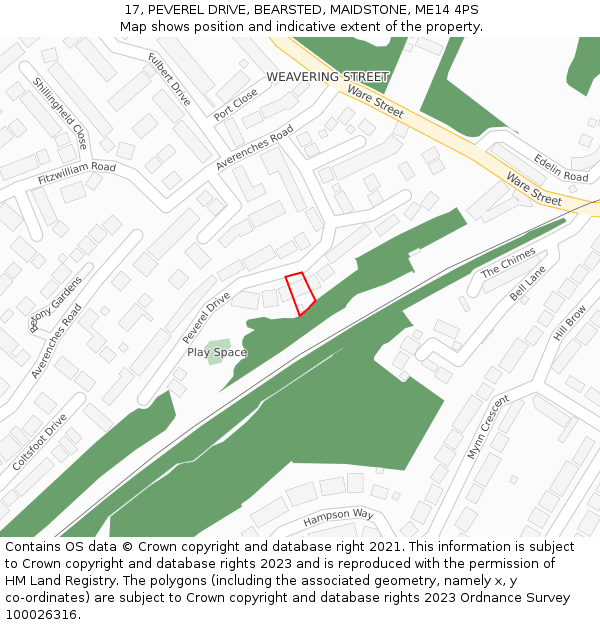 17, PEVEREL DRIVE, BEARSTED, MAIDSTONE, ME14 4PS: Location map and indicative extent of plot