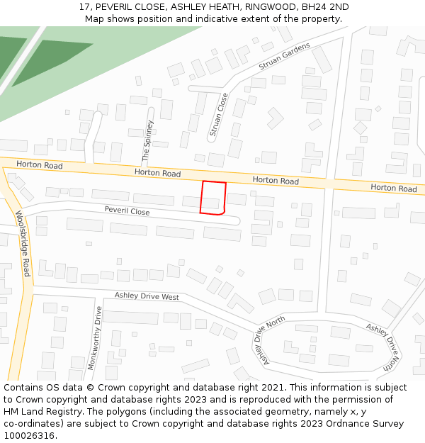 17, PEVERIL CLOSE, ASHLEY HEATH, RINGWOOD, BH24 2ND: Location map and indicative extent of plot