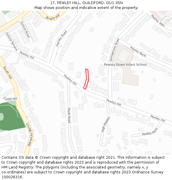 17, PEWLEY HILL, GUILDFORD, GU1 3SN: Location map and indicative extent of plot