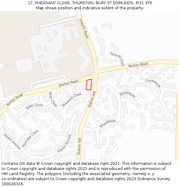 17, PHEASANT CLOSE, THURSTON, BURY ST EDMUNDS, IP31 3TR: Location map and indicative extent of plot