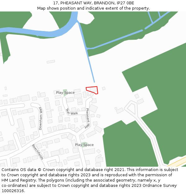17, PHEASANT WAY, BRANDON, IP27 0BE: Location map and indicative extent of plot