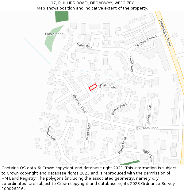 17, PHILLIPS ROAD, BROADWAY, WR12 7EY: Location map and indicative extent of plot