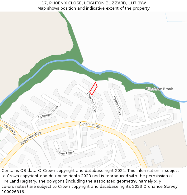17, PHOENIX CLOSE, LEIGHTON BUZZARD, LU7 3YW: Location map and indicative extent of plot