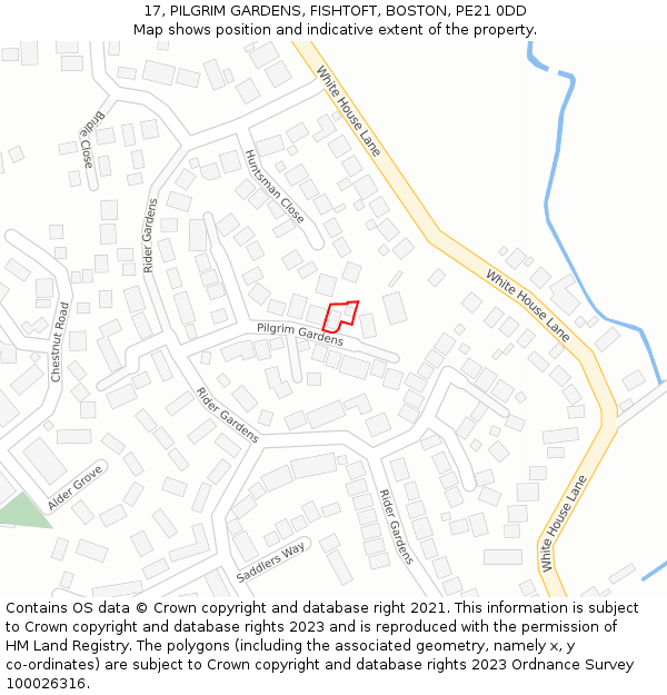 17, PILGRIM GARDENS, FISHTOFT, BOSTON, PE21 0DD: Location map and indicative extent of plot