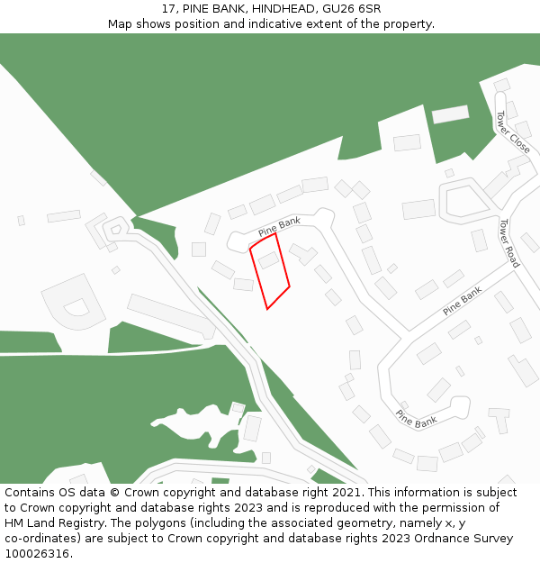 17, PINE BANK, HINDHEAD, GU26 6SR: Location map and indicative extent of plot