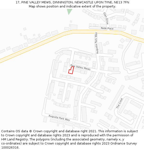 17, PINE VALLEY MEWS, DINNINGTON, NEWCASTLE UPON TYNE, NE13 7FN: Location map and indicative extent of plot