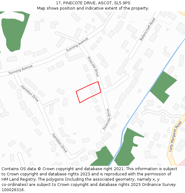 17, PINECOTE DRIVE, ASCOT, SL5 9PS: Location map and indicative extent of plot