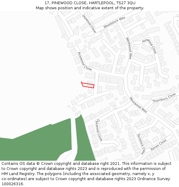 17, PINEWOOD CLOSE, HARTLEPOOL, TS27 3QU: Location map and indicative extent of plot