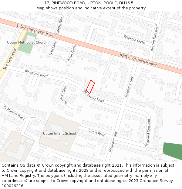 17, PINEWOOD ROAD, UPTON, POOLE, BH16 5LH: Location map and indicative extent of plot