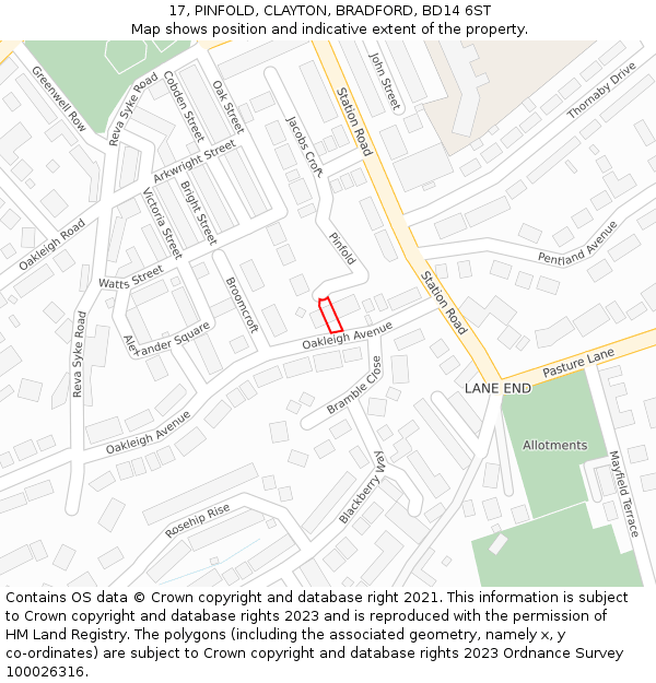 17, PINFOLD, CLAYTON, BRADFORD, BD14 6ST: Location map and indicative extent of plot