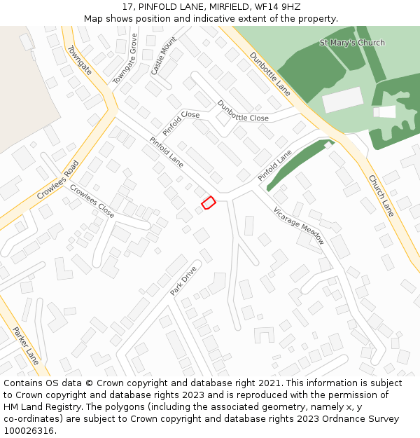 17, PINFOLD LANE, MIRFIELD, WF14 9HZ: Location map and indicative extent of plot