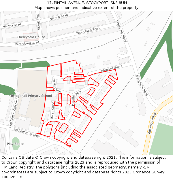 17, PINTAIL AVENUE, STOCKPORT, SK3 8UN: Location map and indicative extent of plot