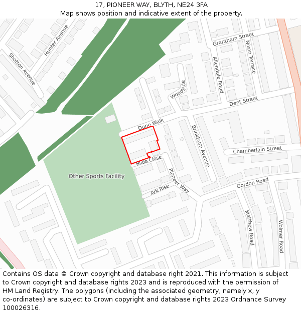 17, PIONEER WAY, BLYTH, NE24 3FA: Location map and indicative extent of plot