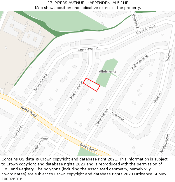 17, PIPERS AVENUE, HARPENDEN, AL5 1HB: Location map and indicative extent of plot