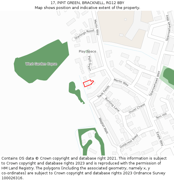 17, PIPIT GREEN, BRACKNELL, RG12 8BY: Location map and indicative extent of plot